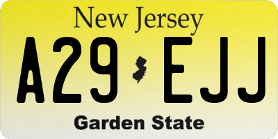 NJ license plate A29EJJ