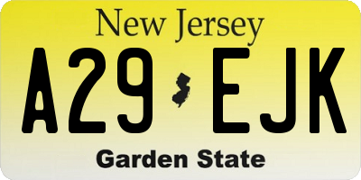 NJ license plate A29EJK