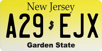NJ license plate A29EJX