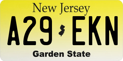 NJ license plate A29EKN