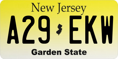 NJ license plate A29EKW