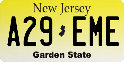 NJ license plate A29EME