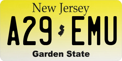 NJ license plate A29EMU