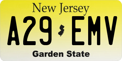 NJ license plate A29EMV