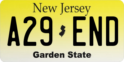 NJ license plate A29END