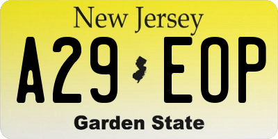 NJ license plate A29EOP