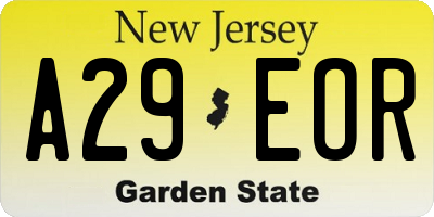NJ license plate A29EOR