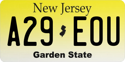 NJ license plate A29EOU