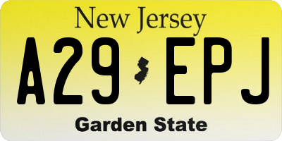 NJ license plate A29EPJ
