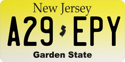 NJ license plate A29EPY