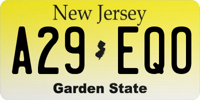 NJ license plate A29EQO