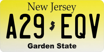 NJ license plate A29EQV