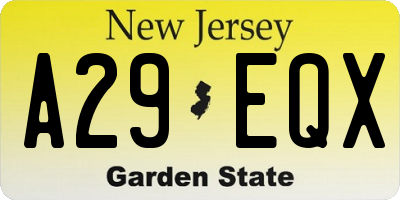 NJ license plate A29EQX