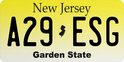 NJ license plate A29ESG