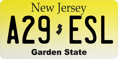 NJ license plate A29ESL
