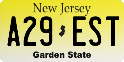 NJ license plate A29EST