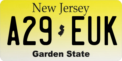NJ license plate A29EUK