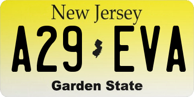 NJ license plate A29EVA