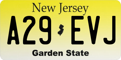 NJ license plate A29EVJ