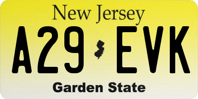 NJ license plate A29EVK