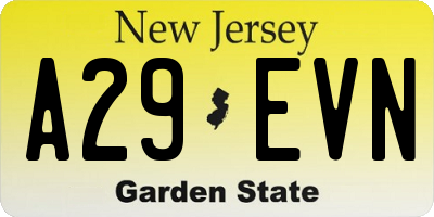 NJ license plate A29EVN