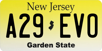 NJ license plate A29EVO