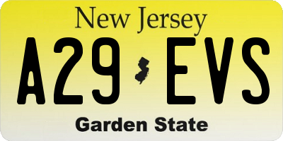 NJ license plate A29EVS