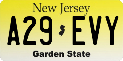 NJ license plate A29EVY
