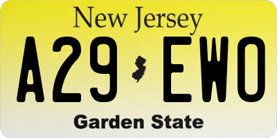 NJ license plate A29EWO