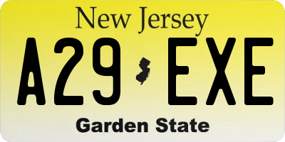 NJ license plate A29EXE