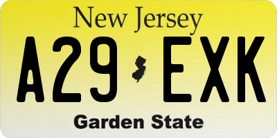 NJ license plate A29EXK