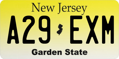 NJ license plate A29EXM