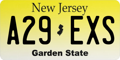 NJ license plate A29EXS