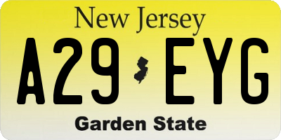 NJ license plate A29EYG
