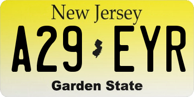 NJ license plate A29EYR