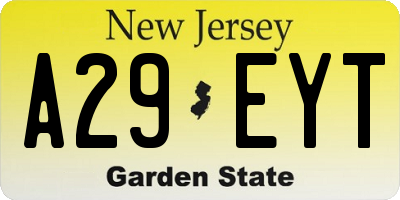 NJ license plate A29EYT