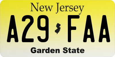 NJ license plate A29FAA