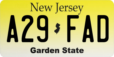 NJ license plate A29FAD