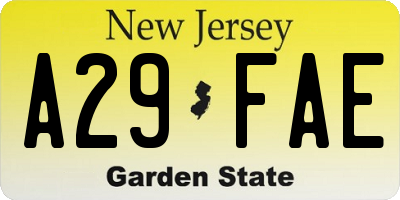 NJ license plate A29FAE