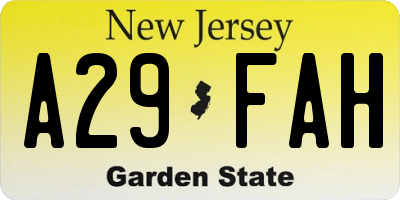 NJ license plate A29FAH