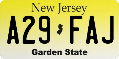 NJ license plate A29FAJ