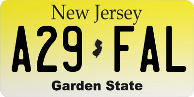 NJ license plate A29FAL