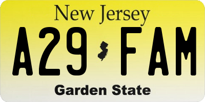 NJ license plate A29FAM