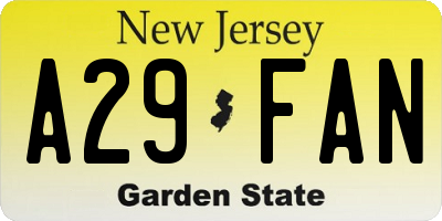 NJ license plate A29FAN