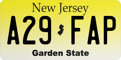 NJ license plate A29FAP