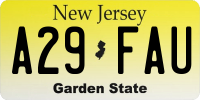 NJ license plate A29FAU