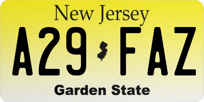 NJ license plate A29FAZ