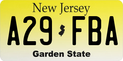 NJ license plate A29FBA