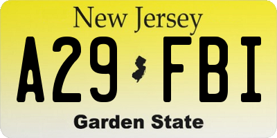 NJ license plate A29FBI