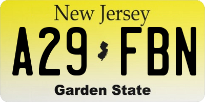 NJ license plate A29FBN